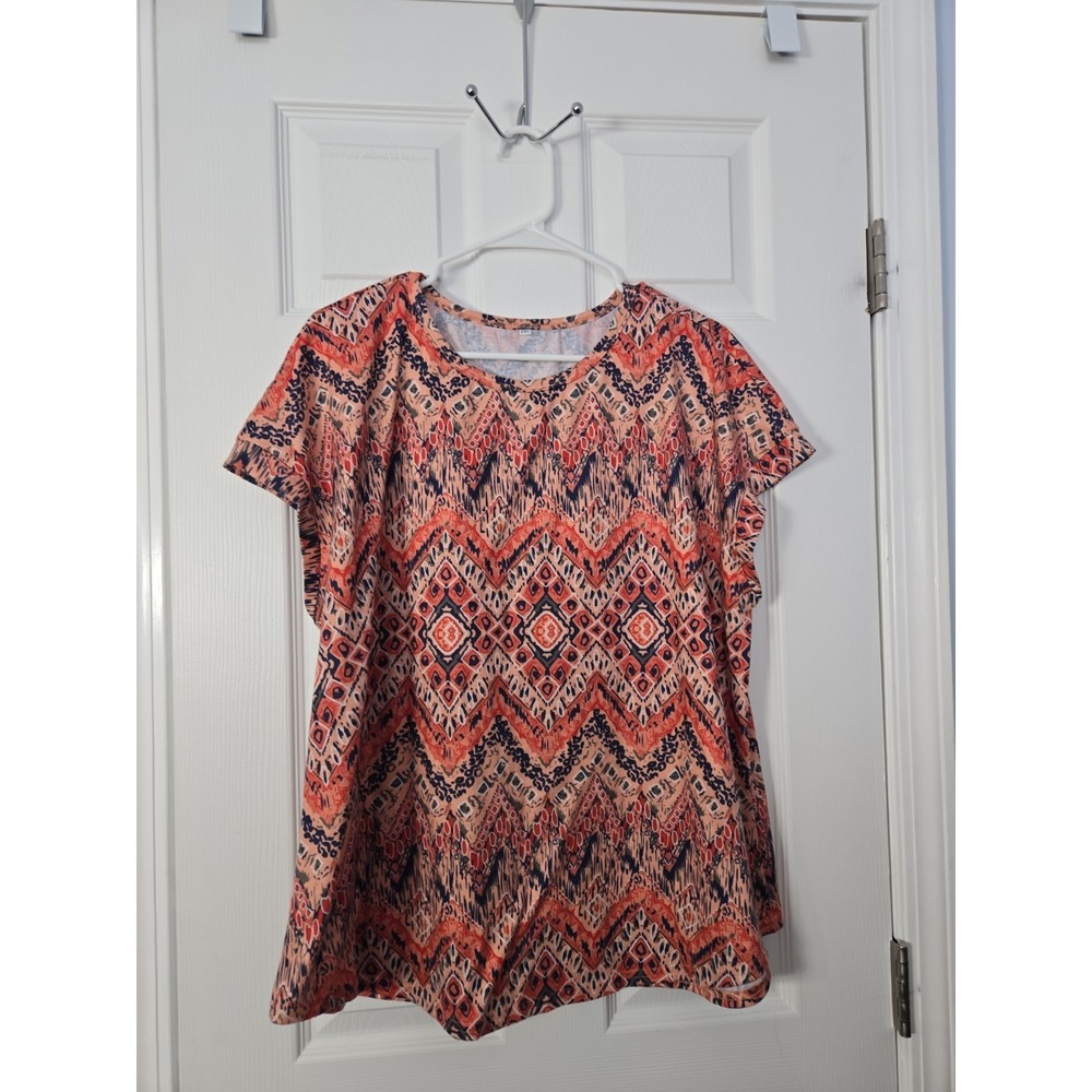 Womans Unbranded Short Sleeve Blouse Size 2 XL Orange, Blue, White